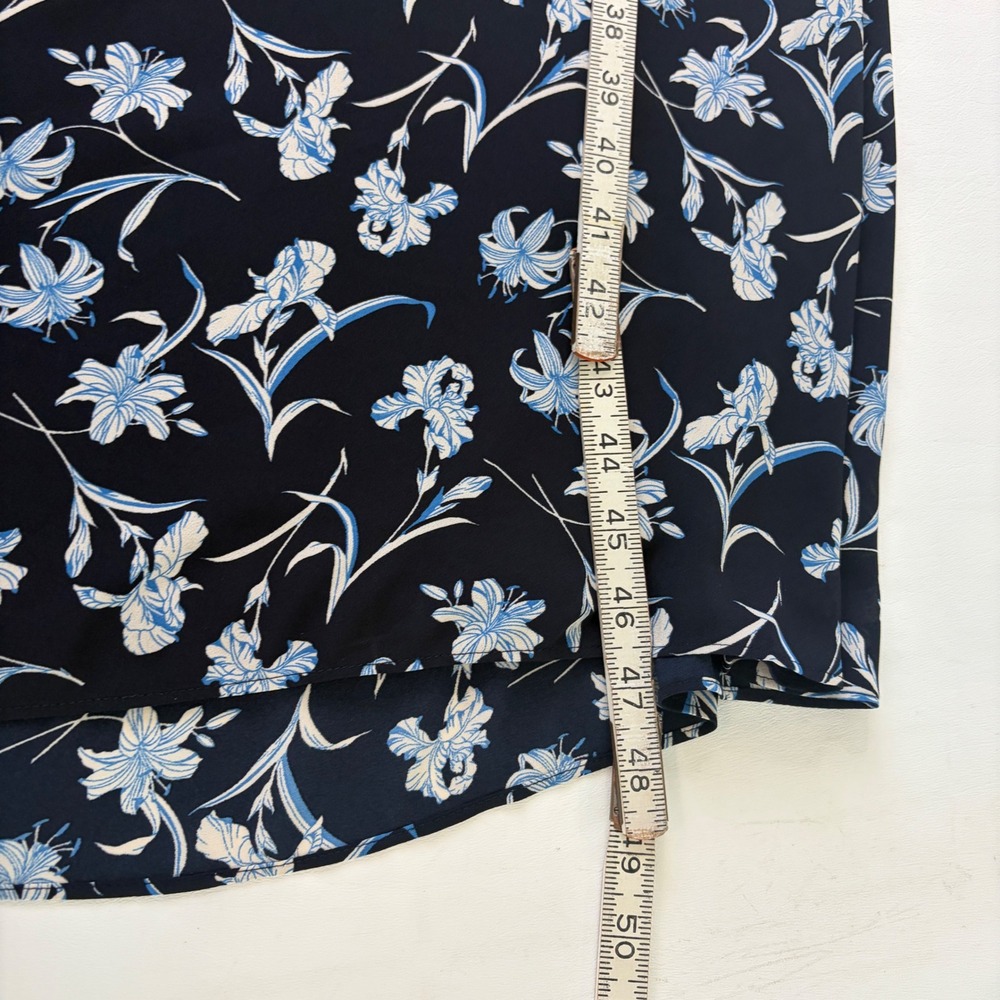 Ann Taylor Midi Dress Women 8 Navy Blue Floral Long Sleeve V-Neck Tie Waist - Picture 6 of 9